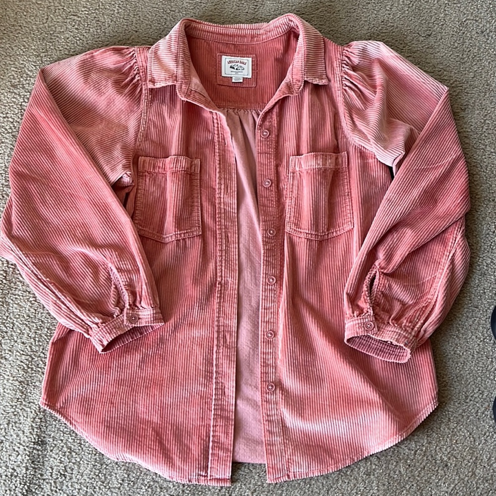 American Eagle Pink Corduroy Button Up